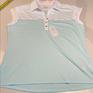 Greg Norman Collection Light Blue & White Button-Down Polo Top